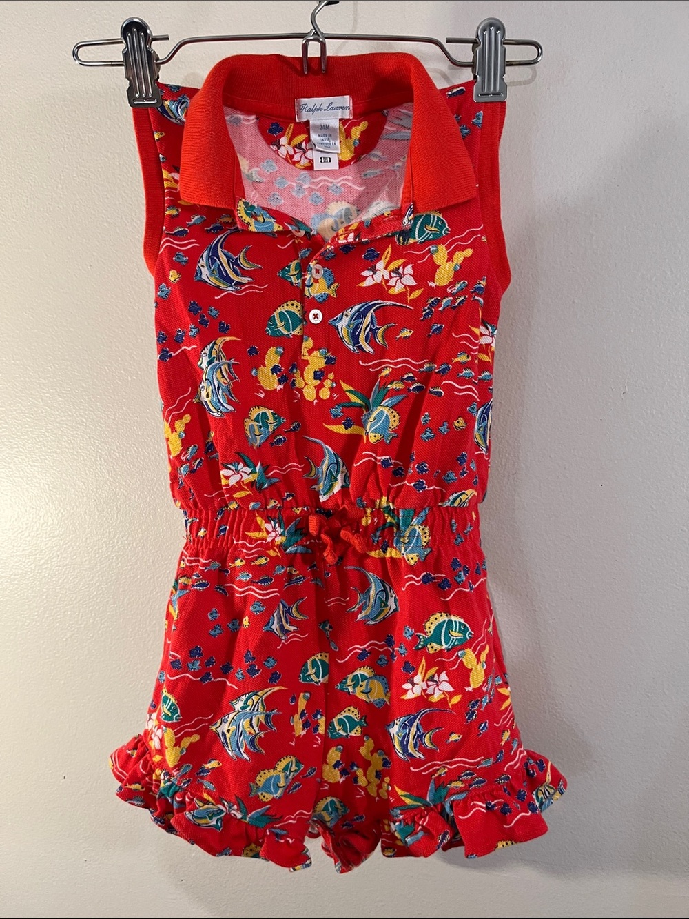 Ralph Lauren Red Tropical Fish Print Girls One-Piece